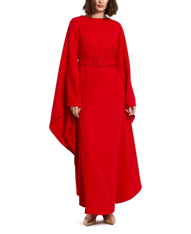 Women's Crepe Boat Neck Belt Detail Shawl Gown