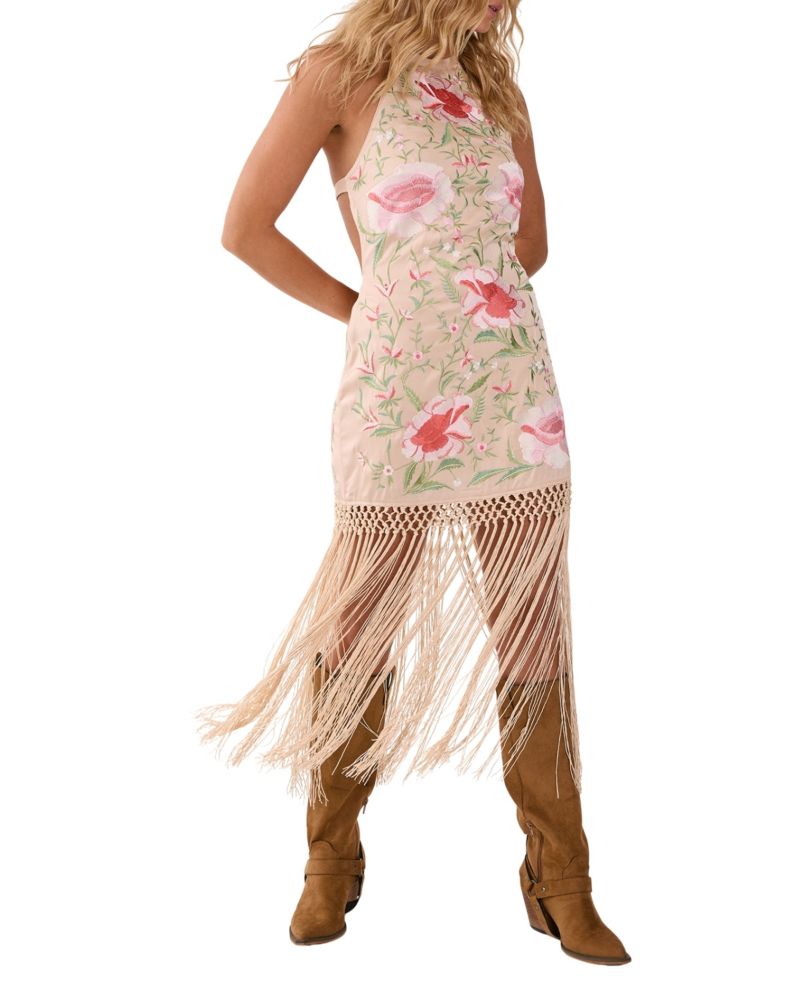 Women's Beaded Halter Fringe Mini Dress