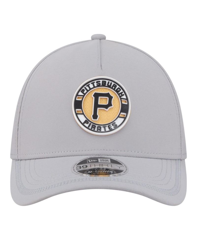 Men's Gray Pittsburgh Pirates Patch 39THIRTY A-Frame M-Crown Perforated Flex Hat