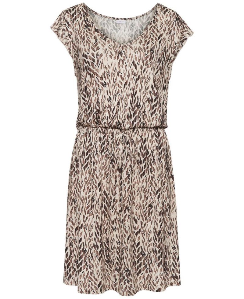 Women's Viscose Printed Short Sleeve A-Line V-Neck Ruched Short Dress