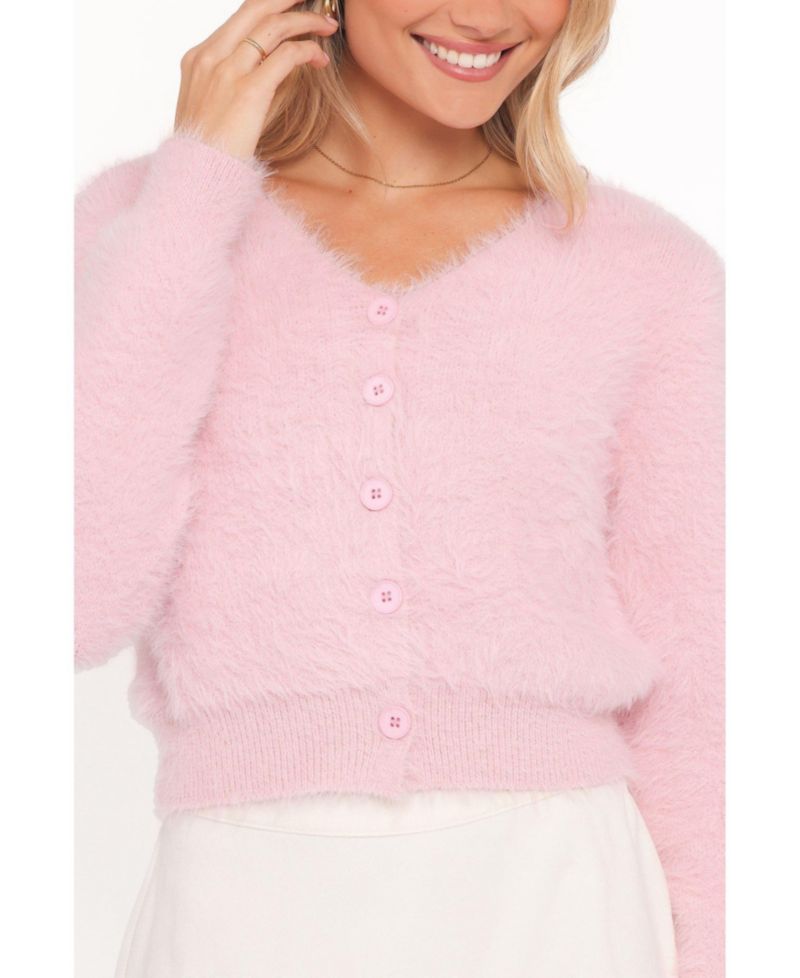 Women's Evelin Cropped Fuzzy-Knit V-Neck Cardigan