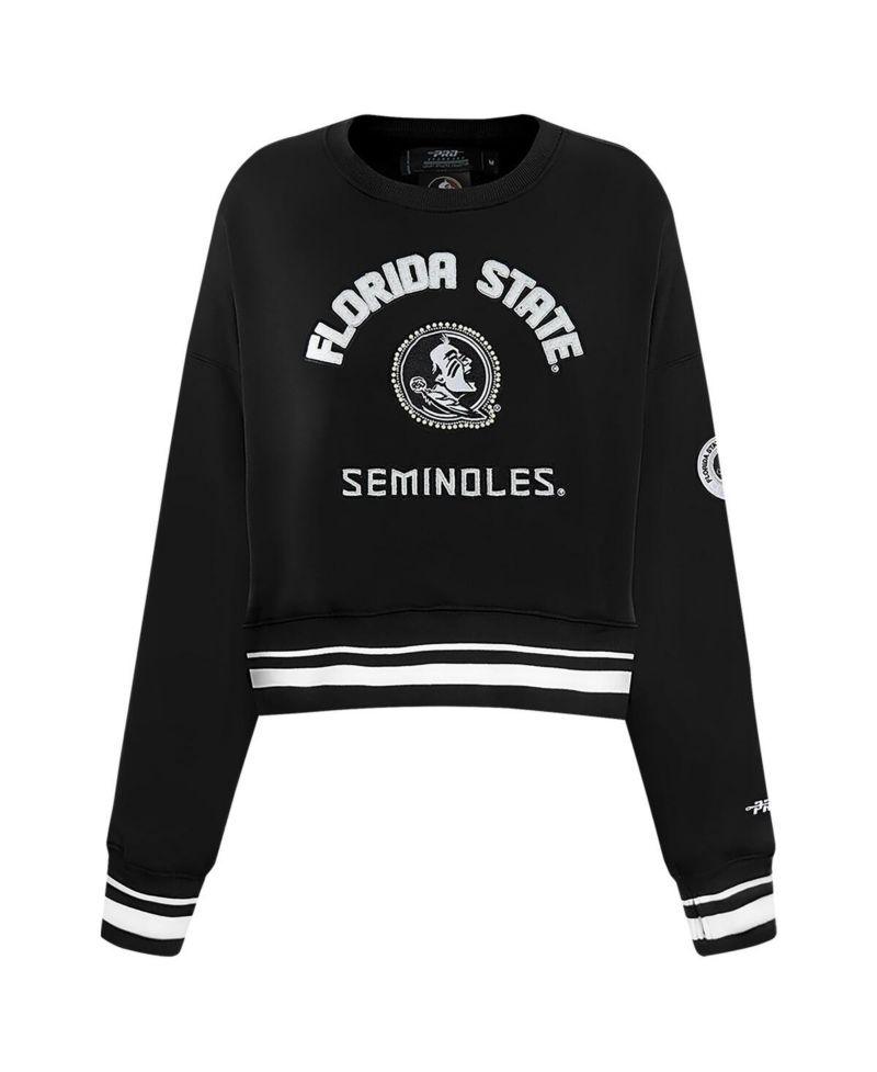 Women's Black Florida State Seminoles Cultivated-Pearl Cropped Pullover Sweatshirt
