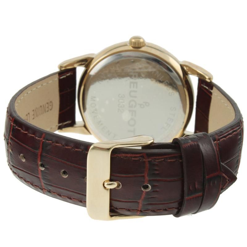 Men's 40mm Vintage Like White Dial Sun Moon Brown Leather Strap Watch