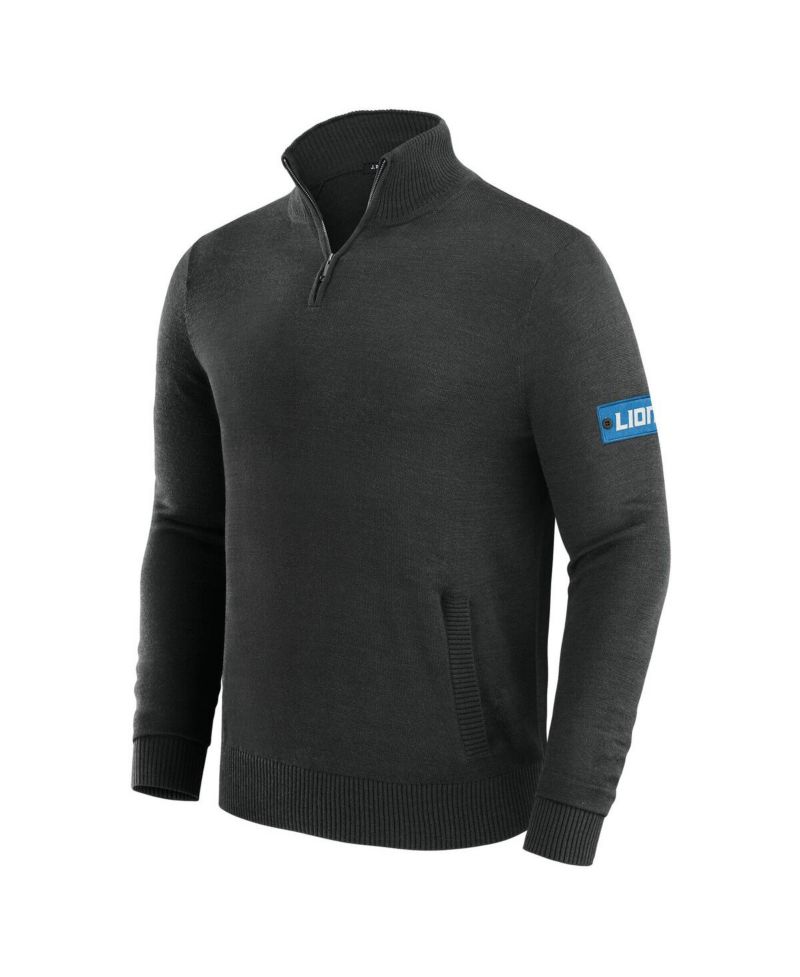Men's Black Detroit Lions Franchise Quarter-Zip Sweater
