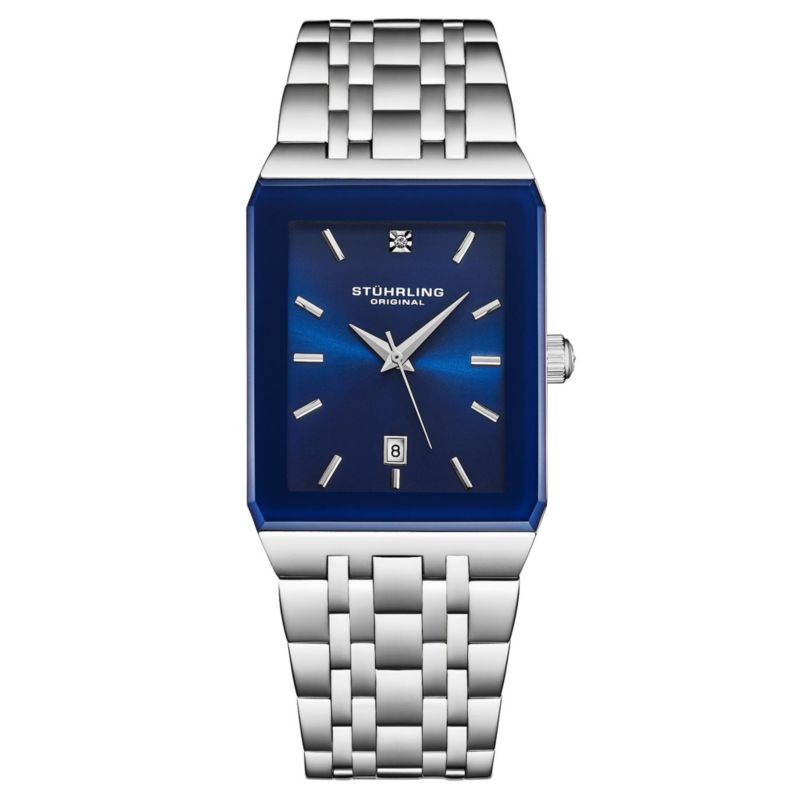4084 Modern Rectangular Bracelet Watch - Sunray Dial, Date Display, Slim Stainless Design