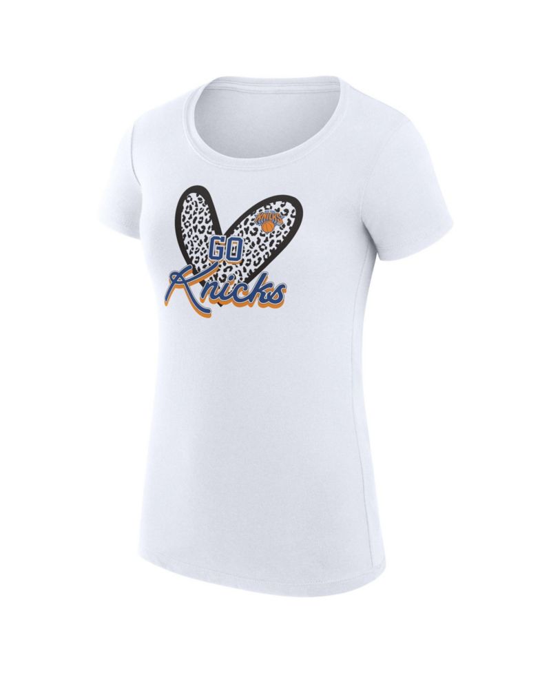 Women's White New York Knicks Super-Slim Fit Lightweight Leopard Heart T-Shirt
