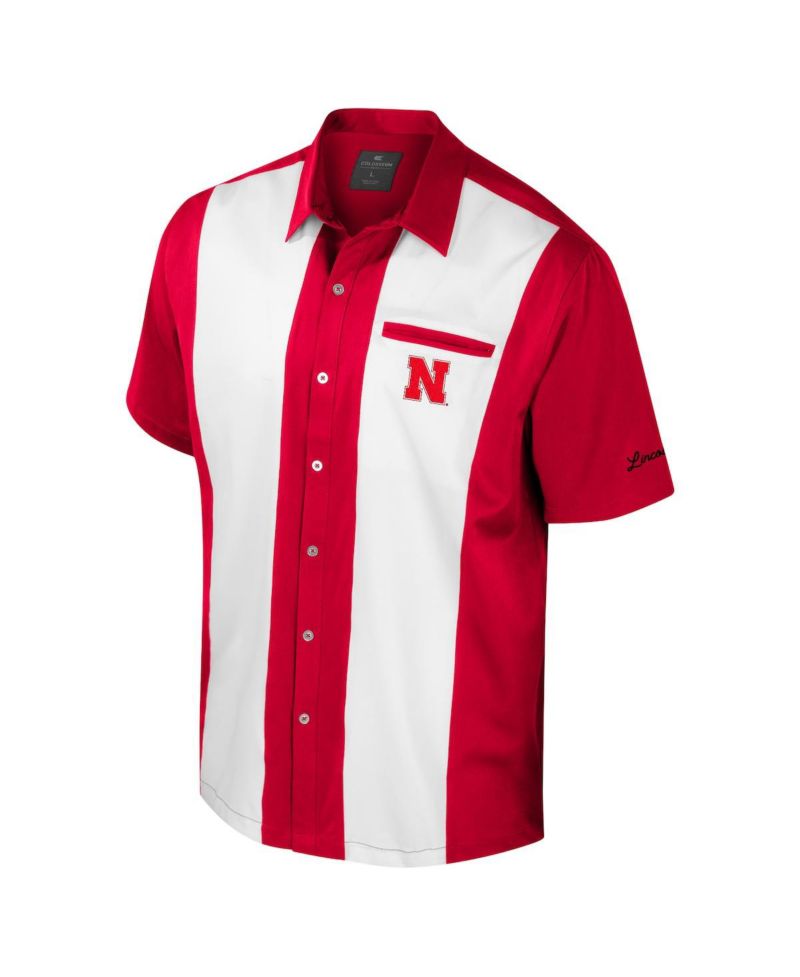 Men's Scarlet Nebraska Huskers Strike Bowling Button-Up Shirt