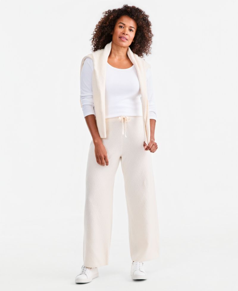 Women's Luxsoft Novelty Stitch Wide-Leg Sweater Pants