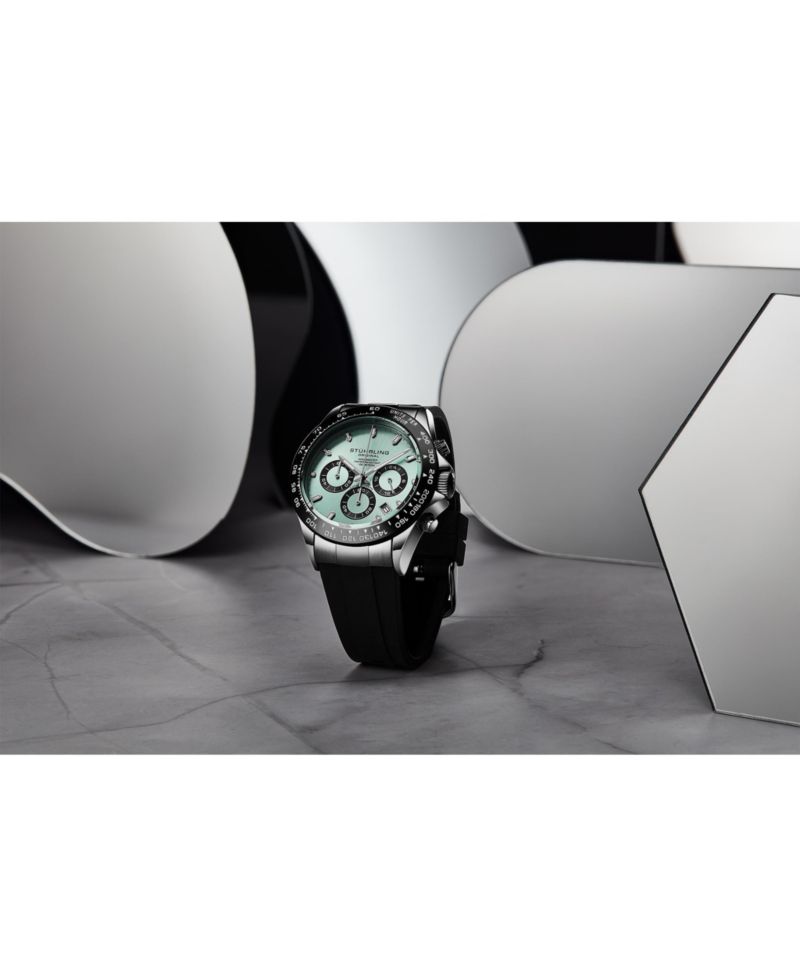 Aquamaster 4050 Men's 43mm VK63 Meca-Quartz Chronograph Watch, Ice Blue Sunray Dial, Black Tachymeter Bezel, Black Silicone Strap, 100M WR