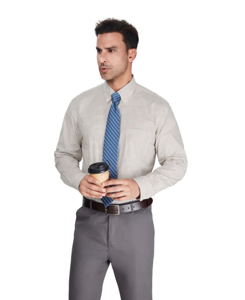 Men's Regular-Fit Brown Plaid Dress Shirt