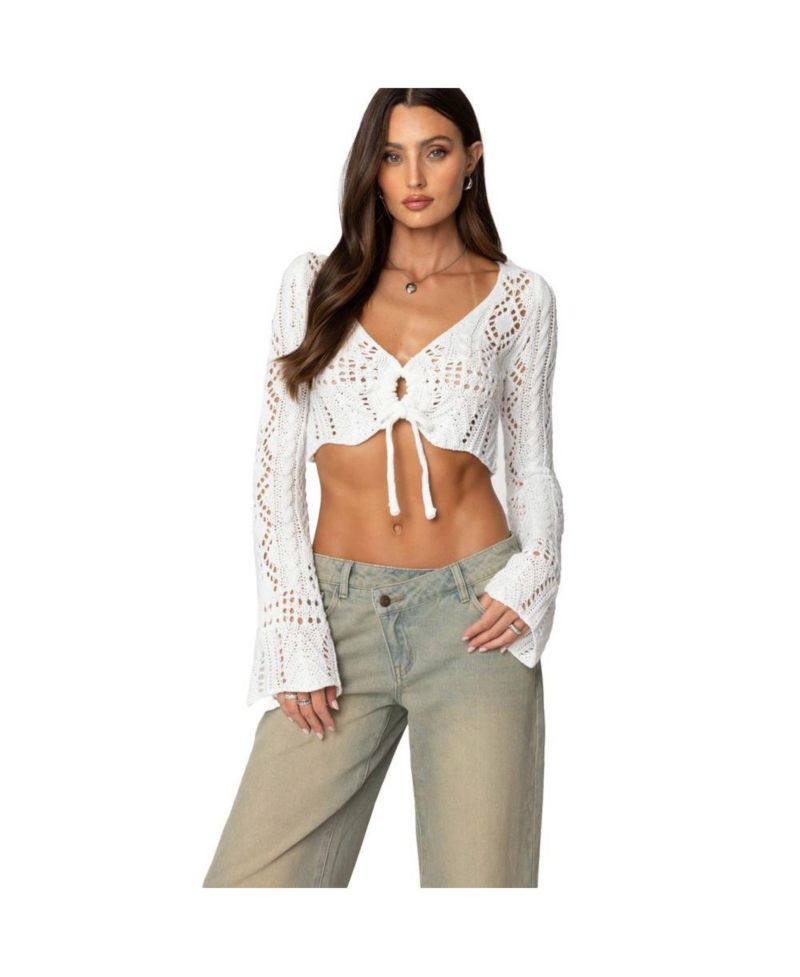 Women's Tie Front Crochet Crop Top