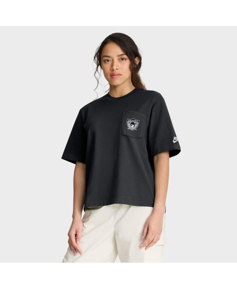 Women's Black Las Vegas Raiders Rewind Pocket Boxy T-Shirt