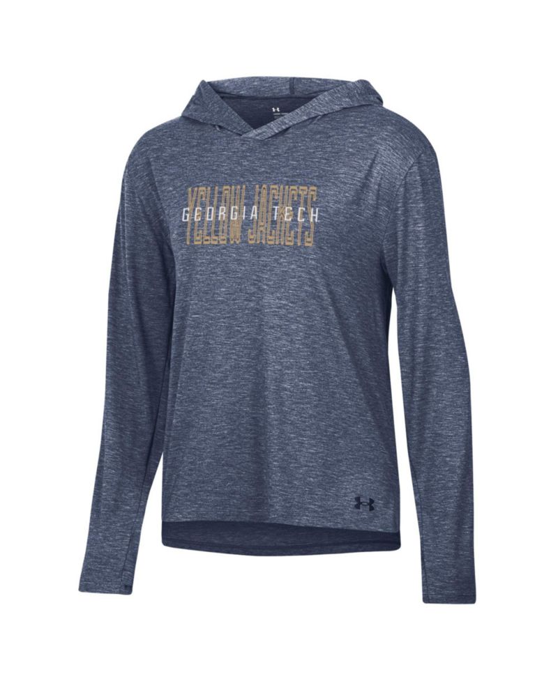 Women's Navy Georgia Tech Yellow Jackets Breezy Long Sleeve Hooded Tri-Blend T-Shirt