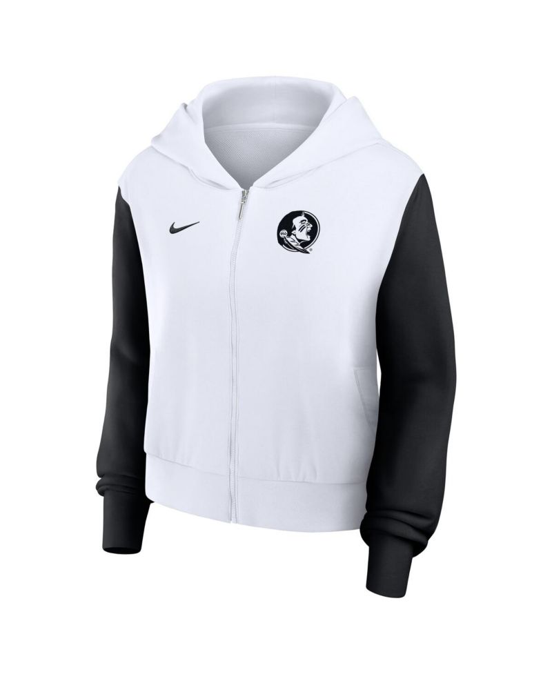 Women's White Florida State Seminoles Cropped Beyond Capability Color-Block Script Full-Zip Hoodie