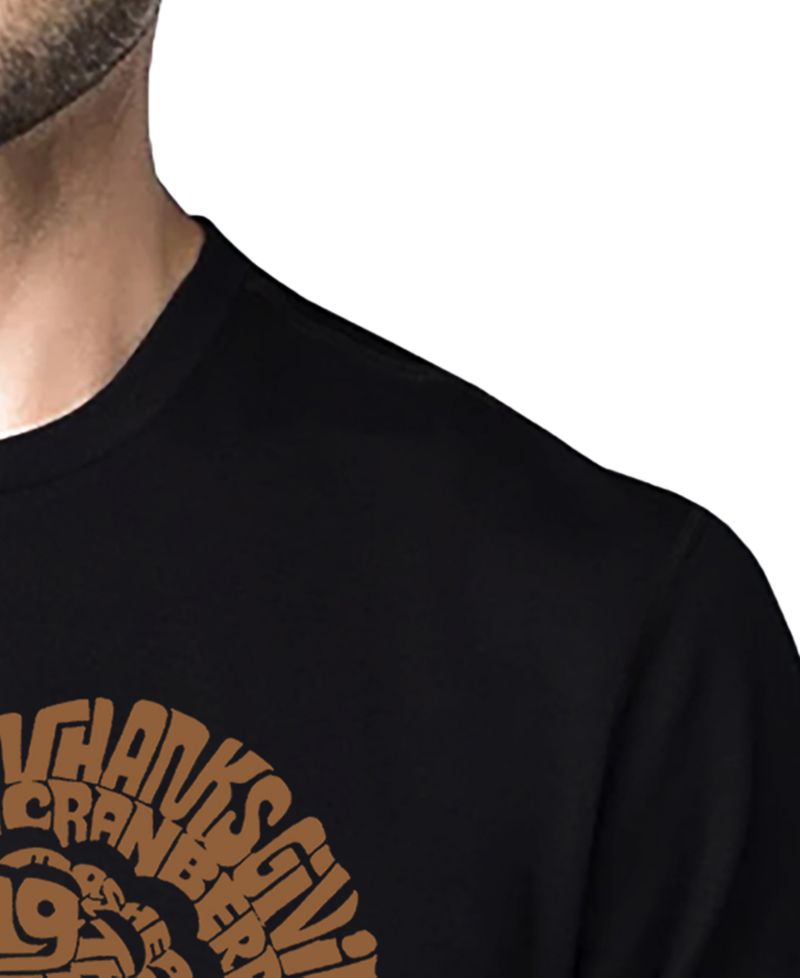 Men's Thanksgiving Turkey Word Art Cotton and Polyester Blend T-Shirt
