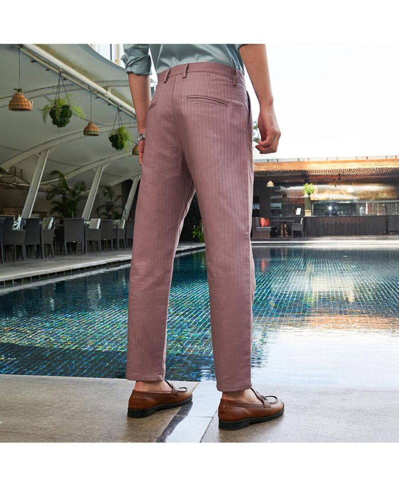 Men's Nude Pink Striped Tailored Trousers