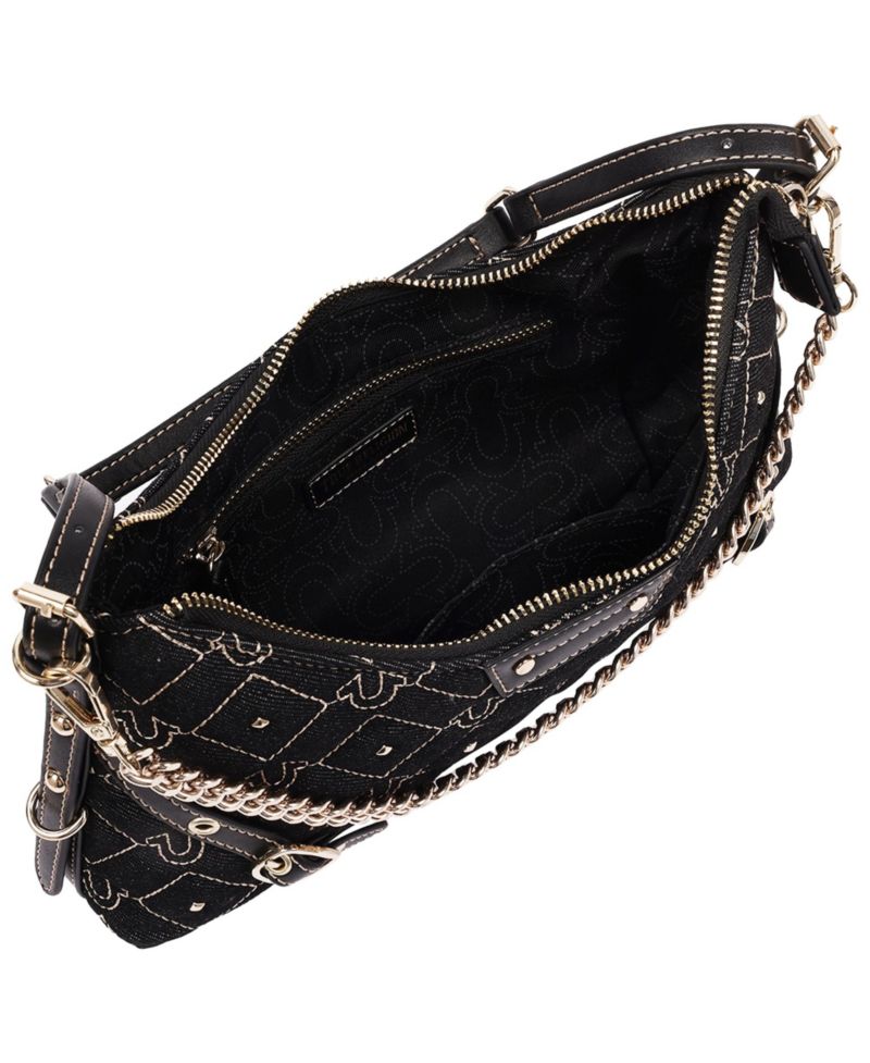 Women's Studded Denim Chain Shoulder Bag