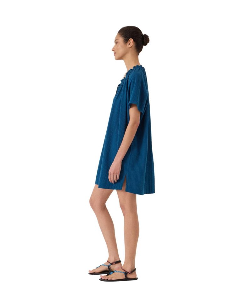 Women's Tie Neck Short Sleeve Beach Mini Dress
