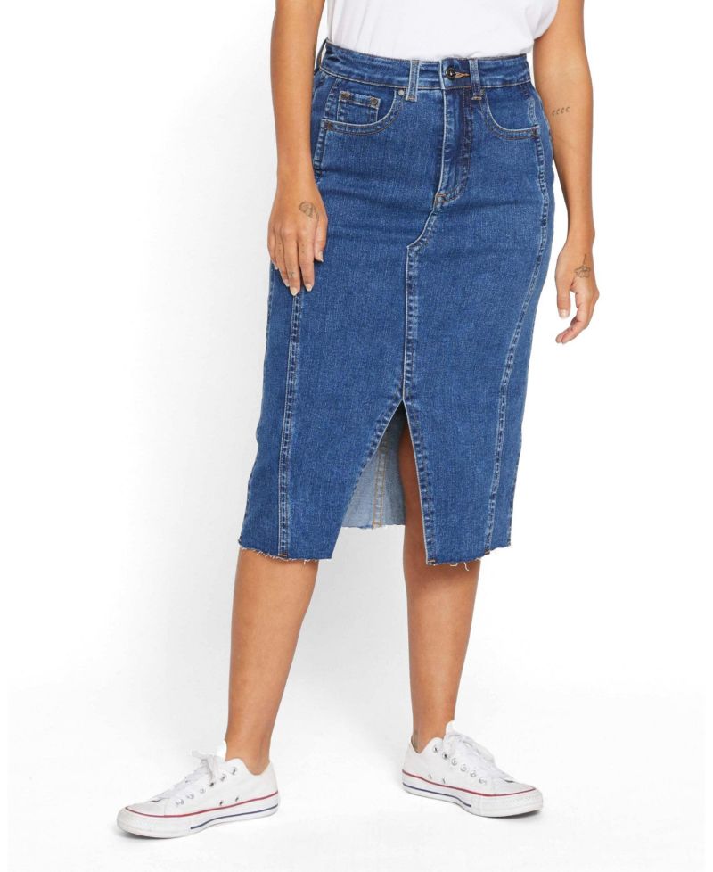 Plus Size Dakota High-Waisted Midi Denim Skirt