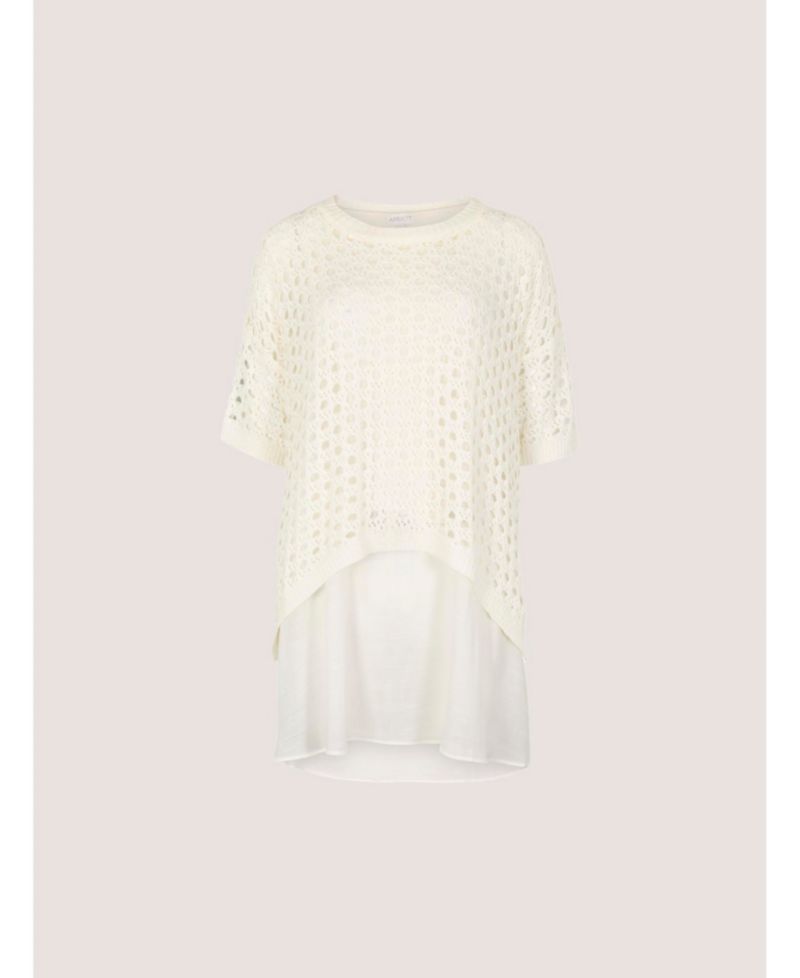 Women's Layered Knit Mesh Button-Down Tunic