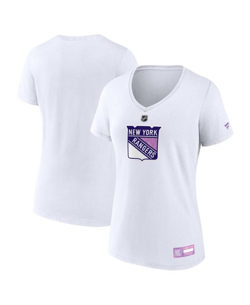 Women's White New York Rangers 2024 Hockey Fights Cancer V-Neck T-Shirt