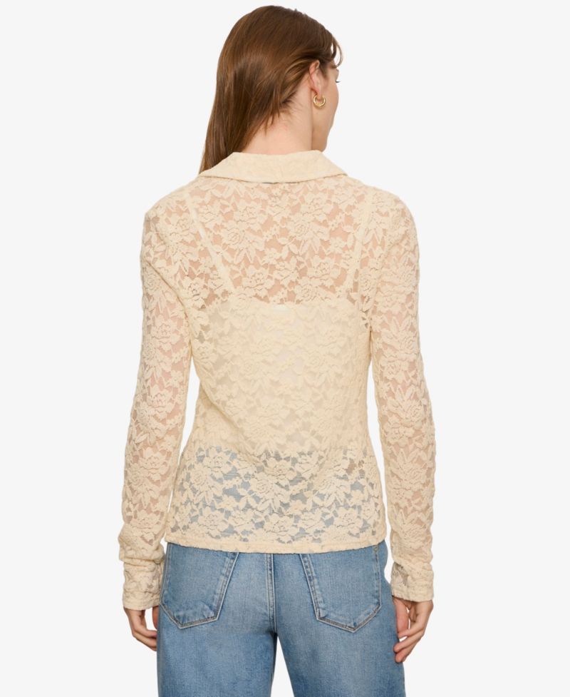 Petite Dreamer Lace Long-Sleeve Button-Up Blouse