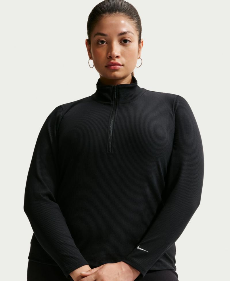 Plus Sportswear Ribbed Quarter-Zip Long-Sleeve Top