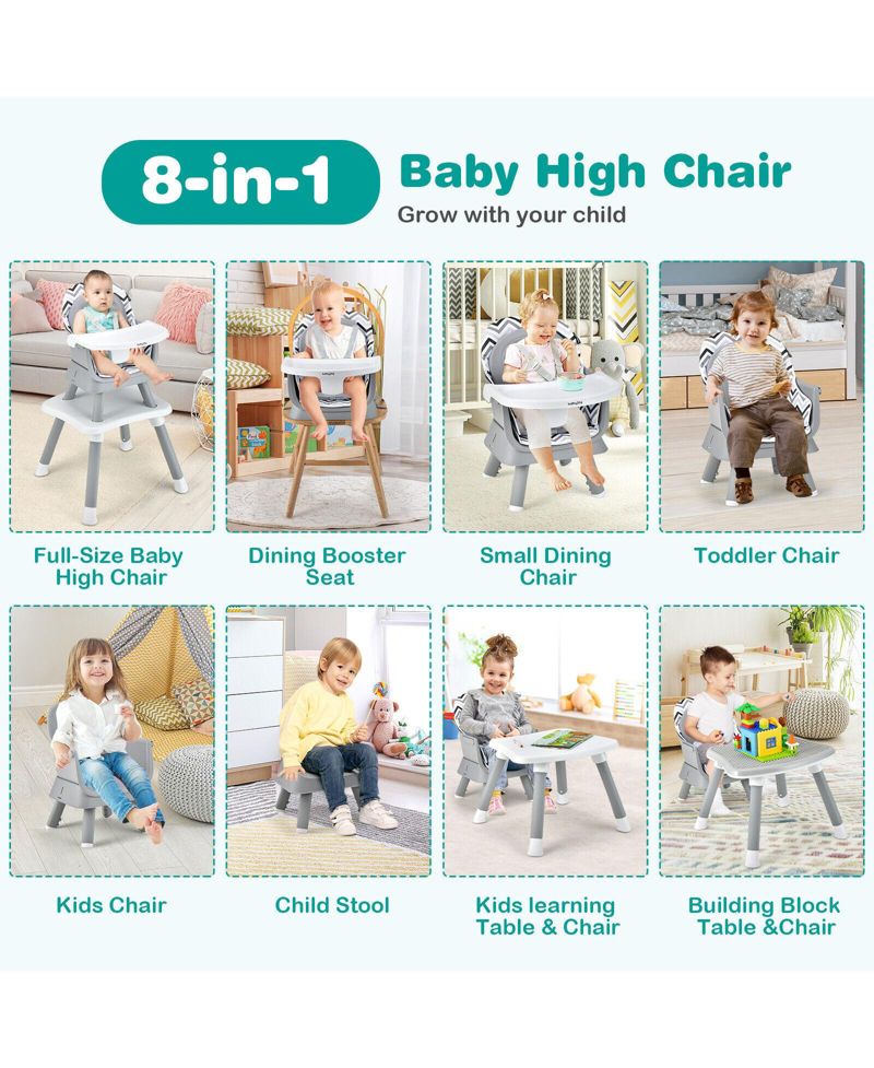6 in 1 Convertible Baby High Chair with Adjustable Tray