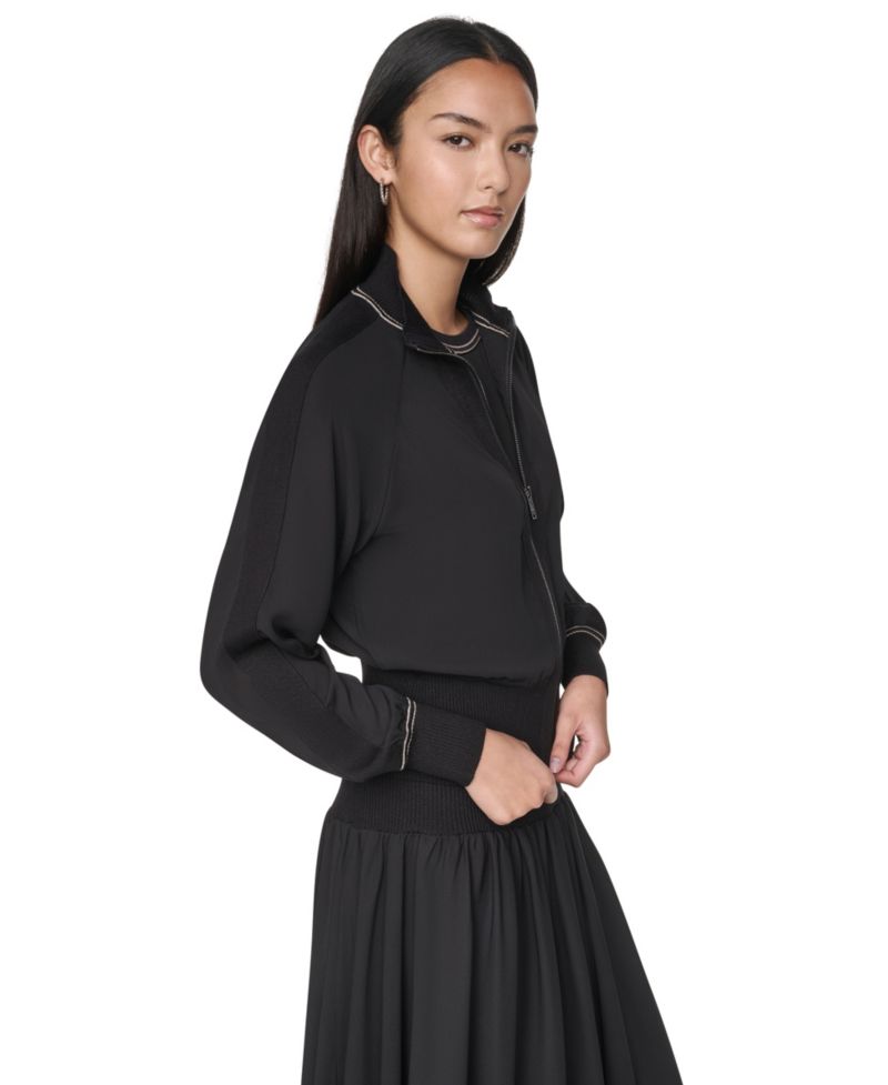 Women's Lightweight Mixed-Media Contrast-Stitch Jacket