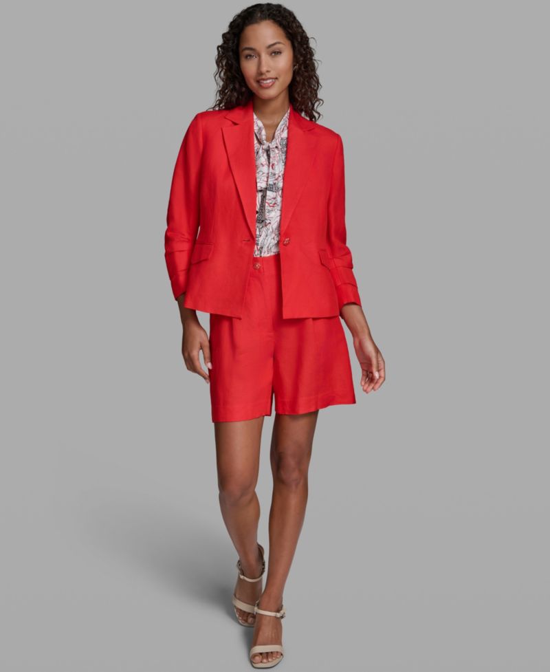 Women's Linen-Blend Cropped Single-Button Blazer