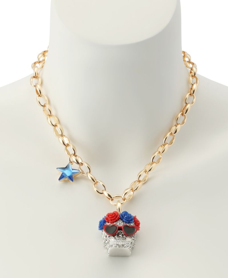 Faux Stone Americana Skull Pendant Necklace