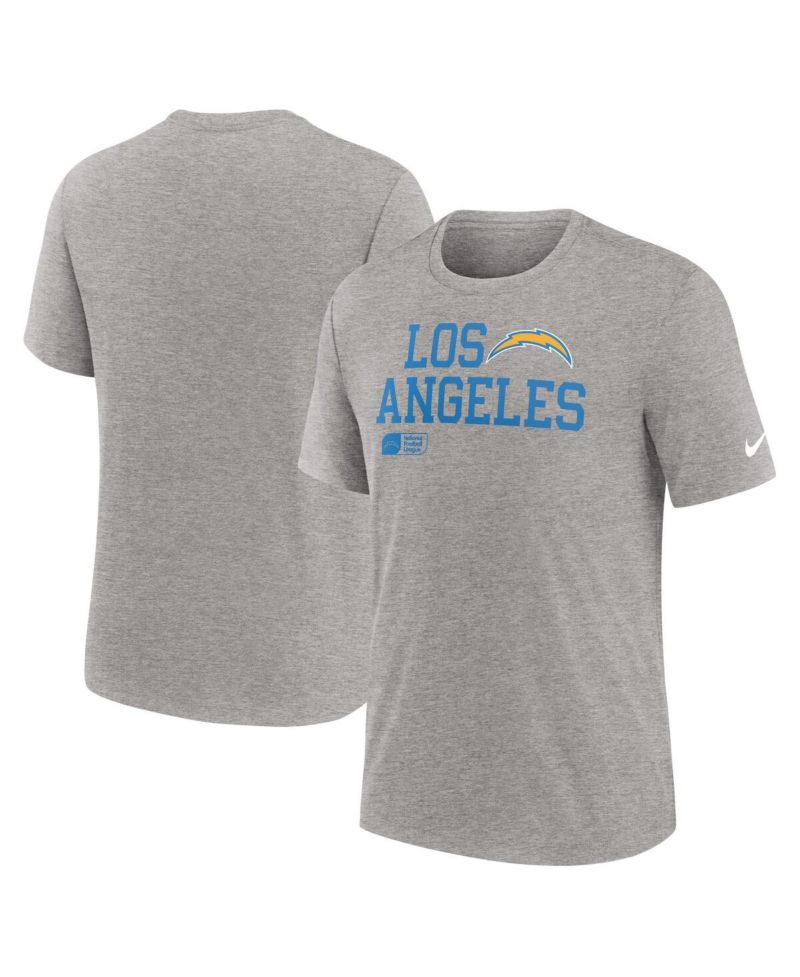 Men's Heather Gray Los Angeles Chargers Overlap Lockup Tri-Blend T-Shirt