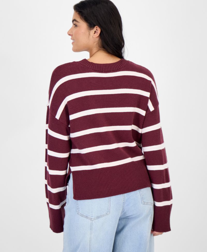 Juniors' Striped Drop-Shoulder Crewneck Pullover Sweater