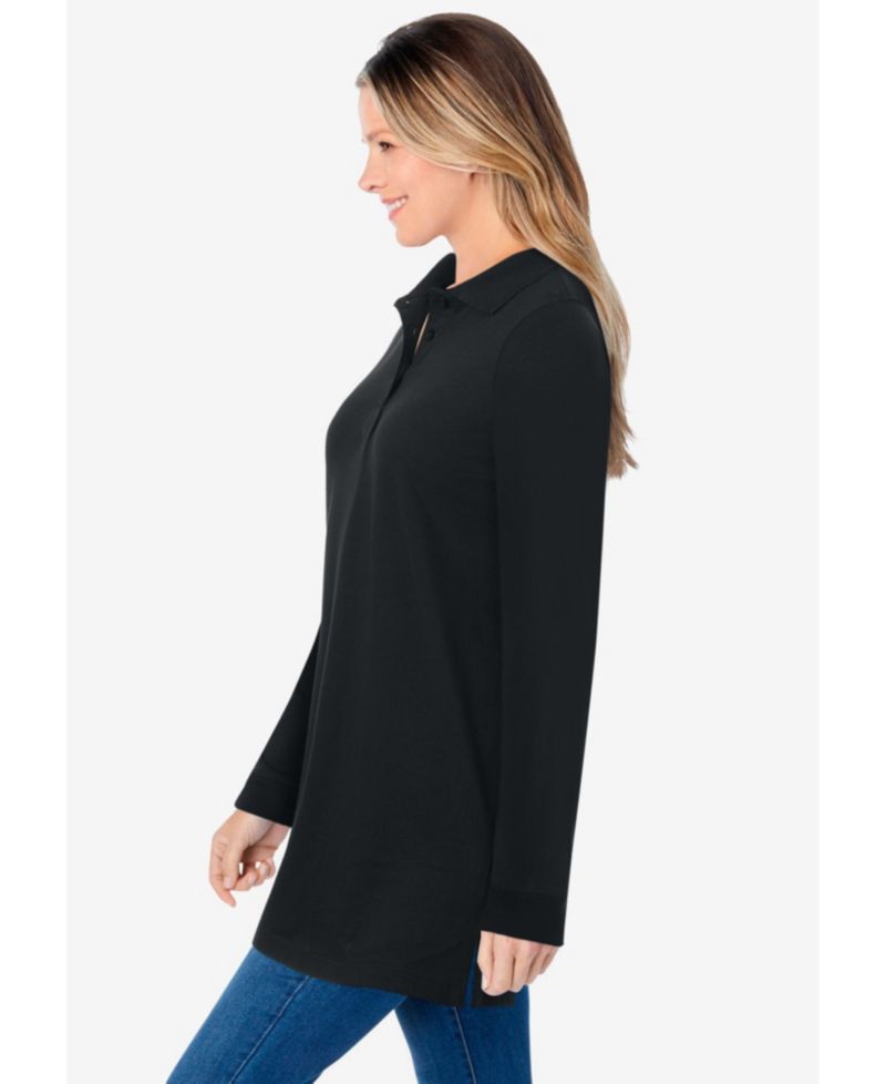 Women's Plus Size Long-Sleeve Polo Shirt