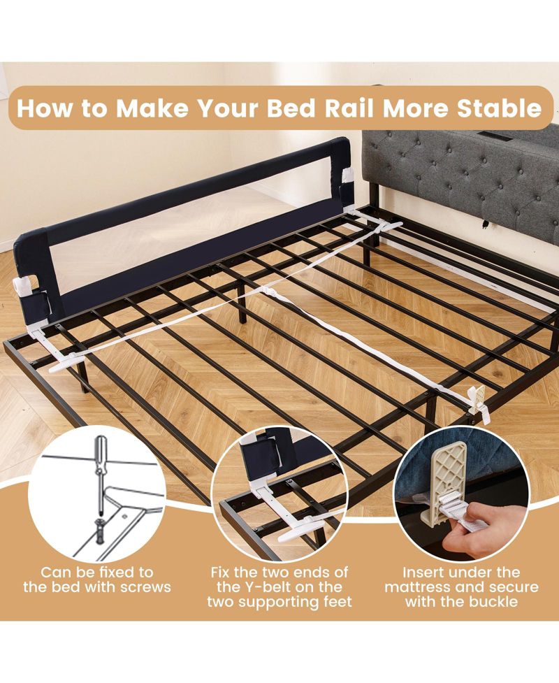Kids Swing-Down Foldable Bed Rail Guard with Safety Strap Adjustable