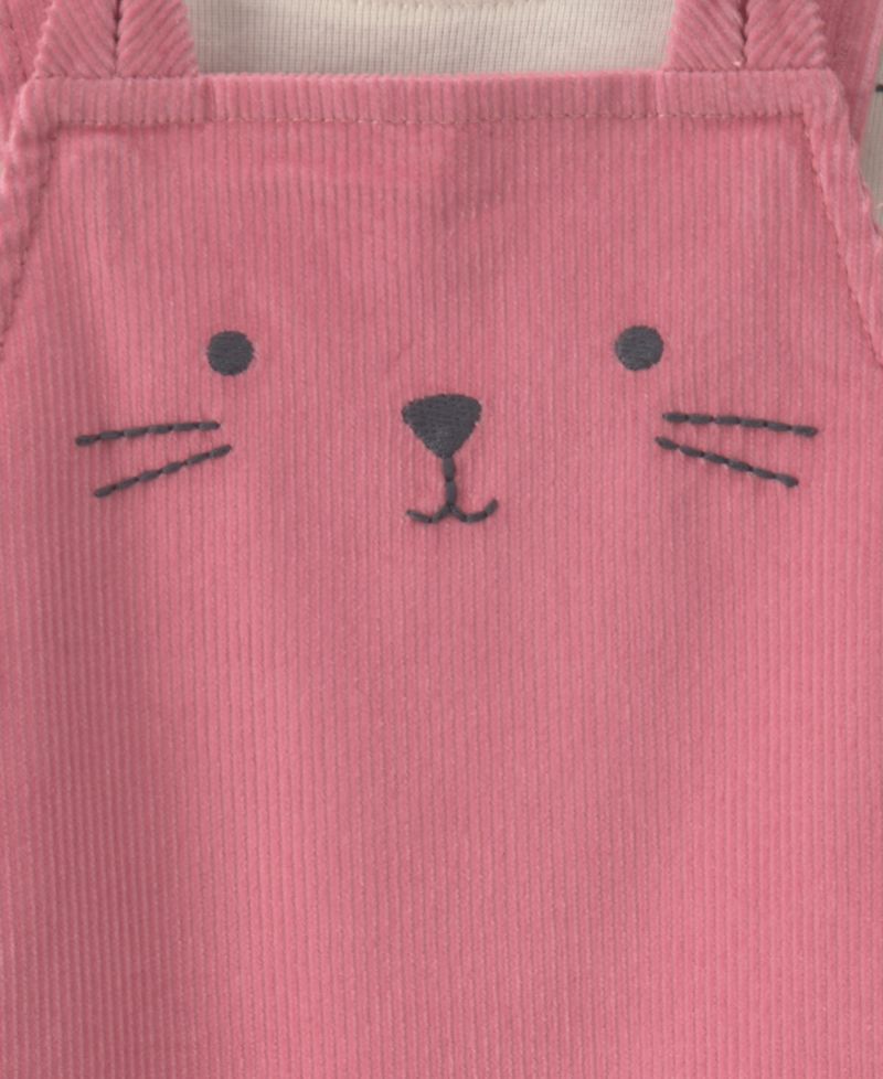 Baby Girls' Cat Long-Sleeve Top and Corduroy Overall, 2-Piece Set