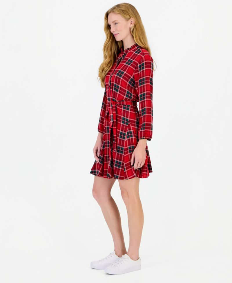 Women's Tartan-Print Fit-and-Flare Shirtdress