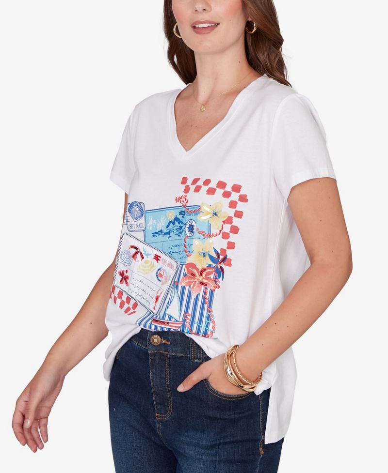 Petite Embellished Postcard Graphic T-Shirt