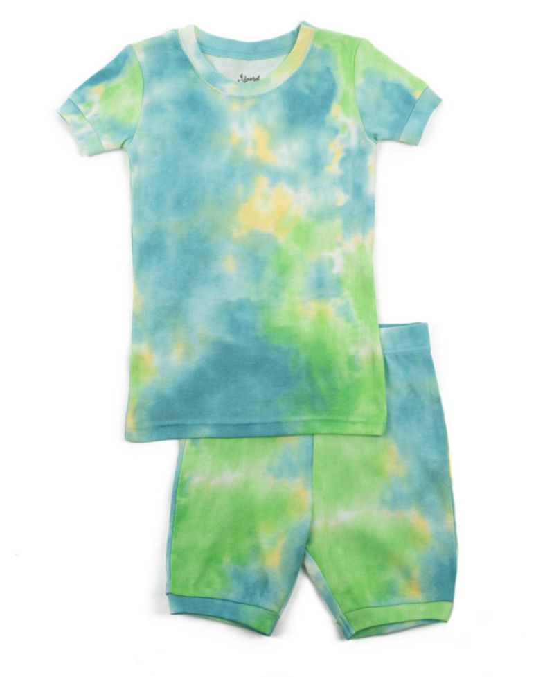 Kids Matching Family Two Piece Cotton Short Sleeve Shirt and Shorts Tie Dye Pajamas