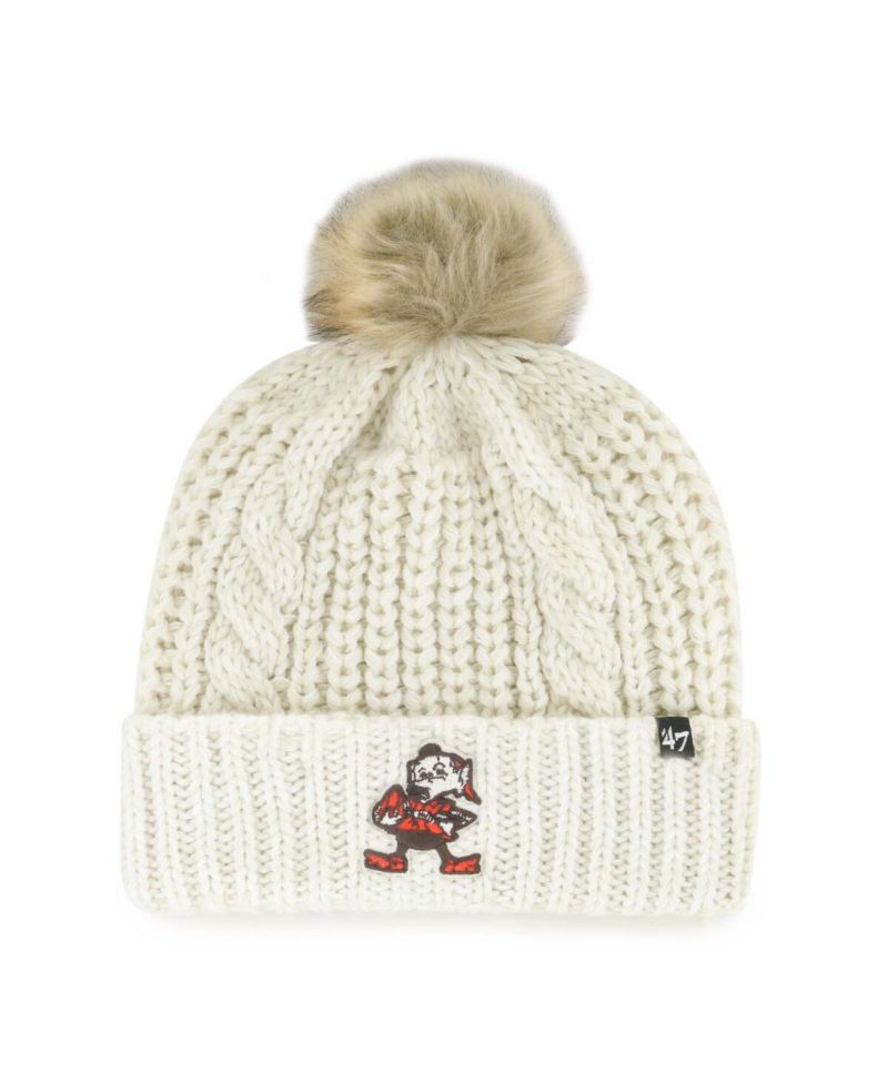 Women's Cream Cleveland Browns Meeko Cuffed Knit Hat with Pom