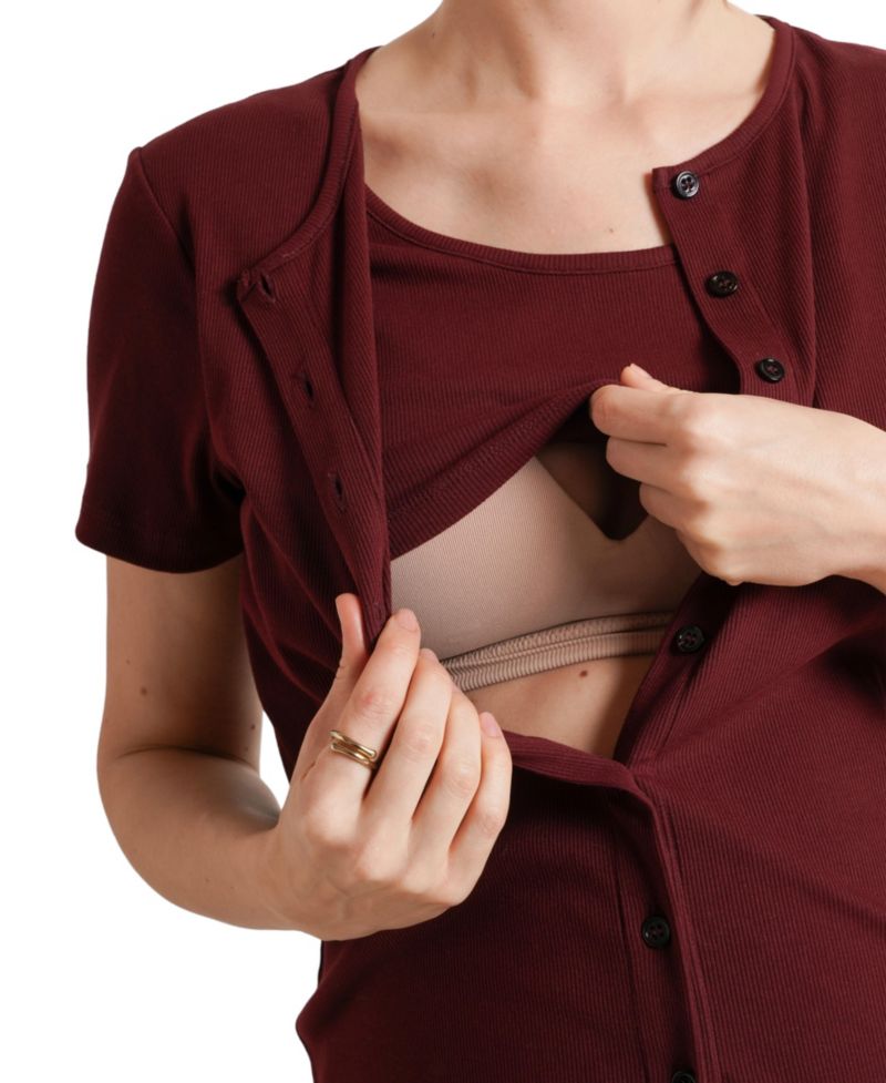 Maternity Avery Button-Front Short-Sleeve Nursing T-Shirt
