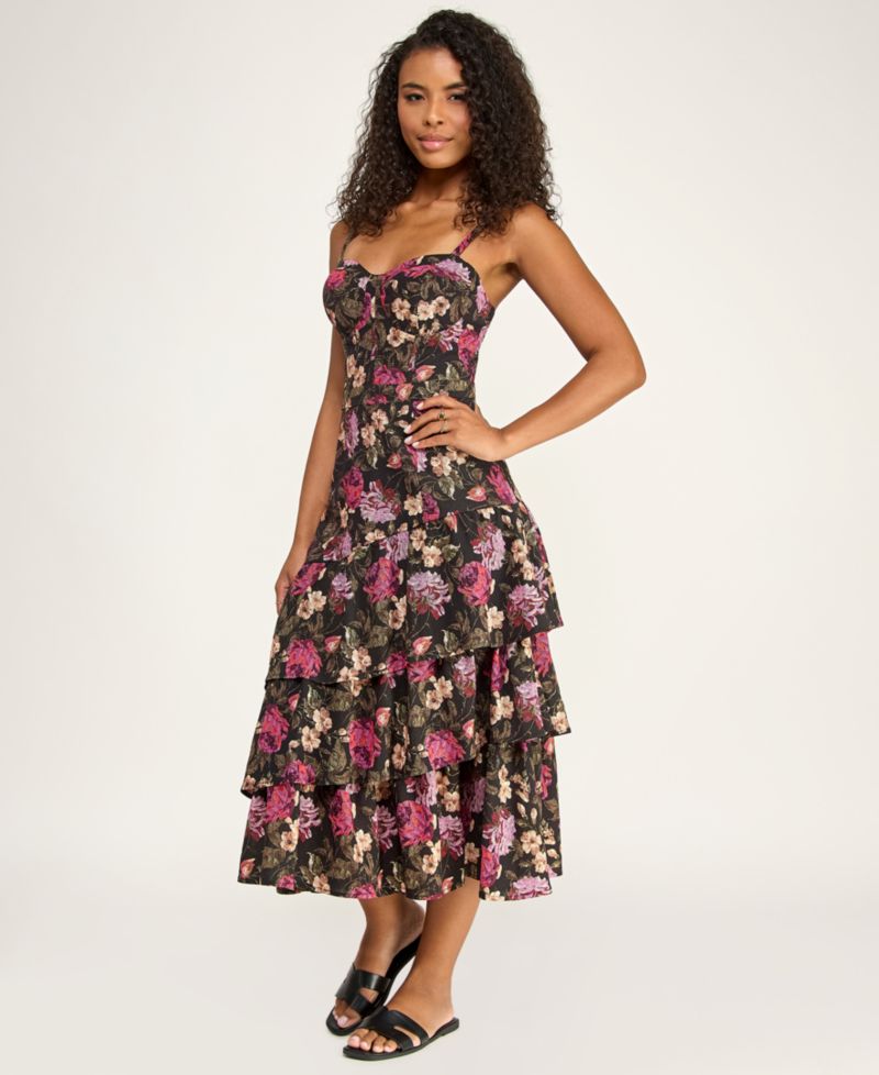 Juniors' Floral Tiered Midi Dress