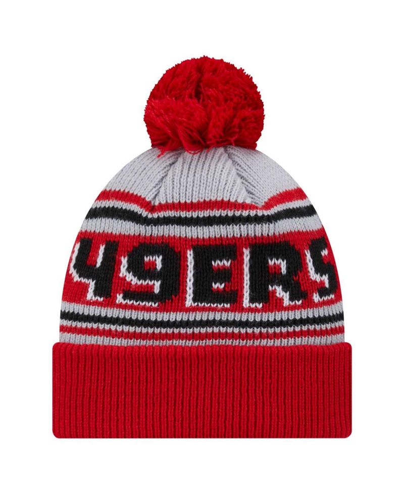 Big Boys and Girls Scarlet San Francisco 49ers Main Cuffed Knit Hat with Pom