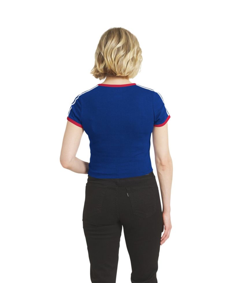 Women's Royal New York Giants Cropped Ringer Baby T-Shirt