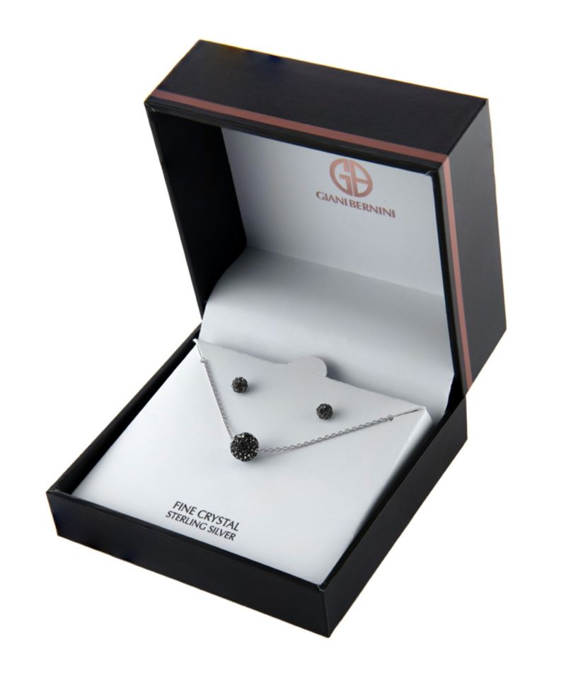 Gianni Bernini 2-Piece Clear Crystal Pave Ball Stud Necklace Set (1.2 ct. t.w.) in Sterling Silver