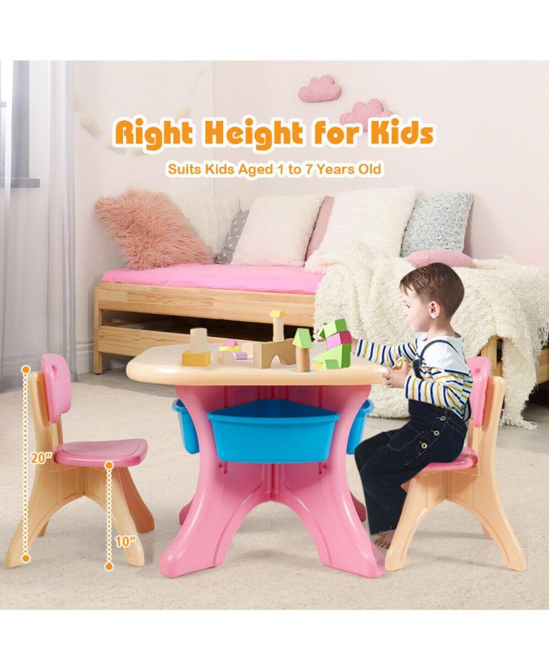 Kids In/Outdoor Plastic Storage Play Table & Chair Set, 3-Piece