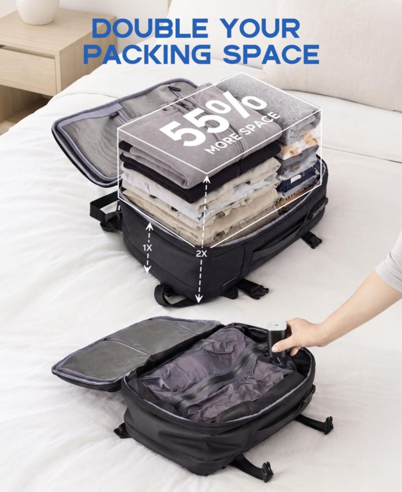 Expandable Travel Backpack with USB Charging Port, 20 to 30 Liters Carry On Backpack with Laptop Compartment, Water-Resistant Business Backpack