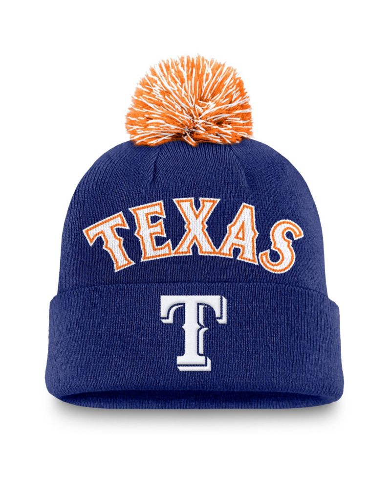 Men's Royal Texas Rangers Peak Cuffed Knit Hat with Pom