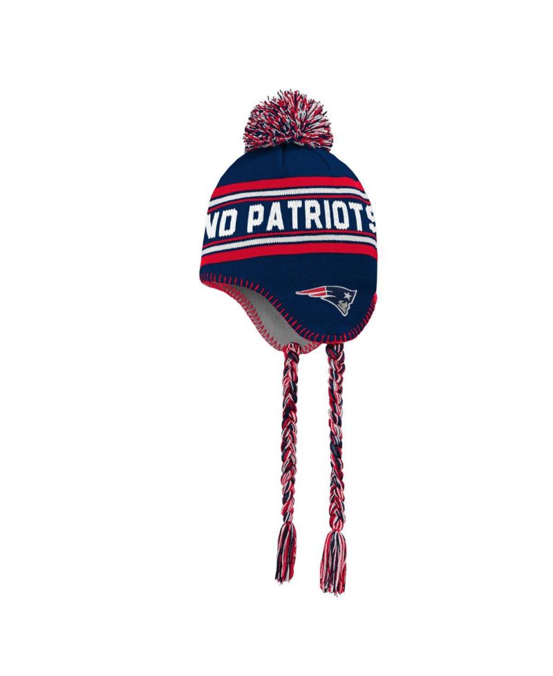 Big Boys and Girls Navy New England Patriots Jacquard Tassel Knit with Pom Hat