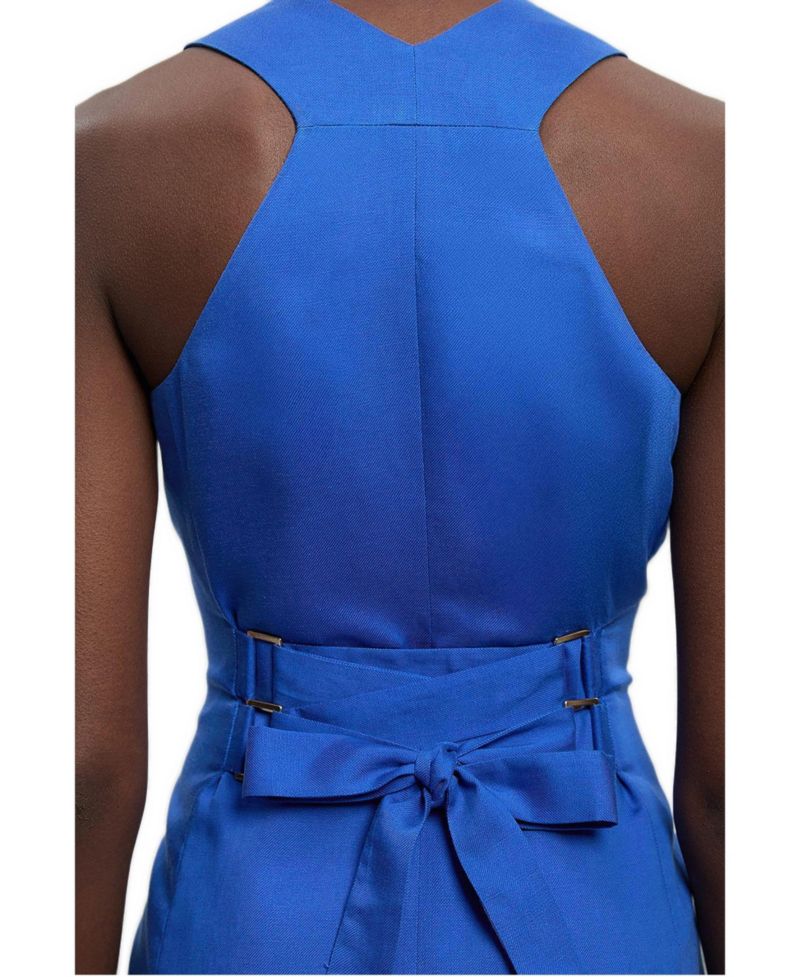 Women's Tailored Linen Corset Back Midi Dress